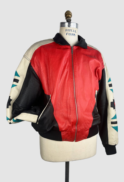 MICHAEL HOBAN WHEREMI 90s Southwestern Leather Jacket • Mens Size Large