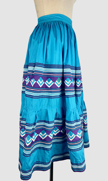 SEMINOLE NATIVE AMERICAN 80s Handmade Patchwork Skirt • Medium