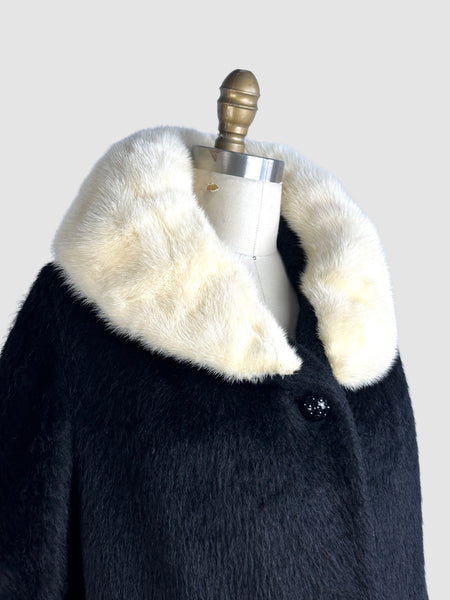 LILLI ANN 50s Mohair Coat with Mink Fur Collar • Small Medium