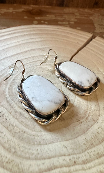 WHITE BUFFALO Turquoise Sterling Silver Earrings