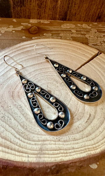 SILVER SCROLL DROPS Mexican Earrings
