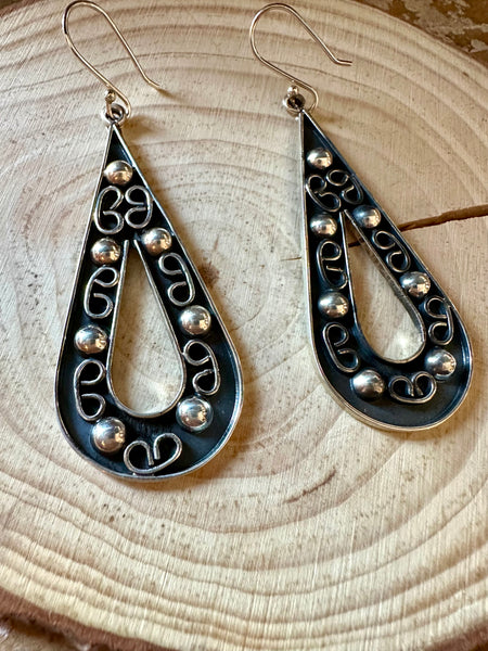 SILVER SCROLL DROPS Mexican Earrings
