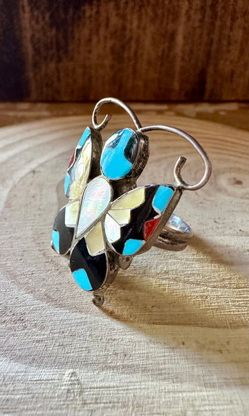 TAKING FLIGHT Allison Dishta Inlay Butterfly Zuni Ring • Size 5,9