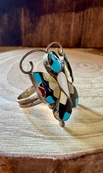 TAKING FLIGHT Allison Dishta Inlay Butterfly Zuni Ring • Size 5,9