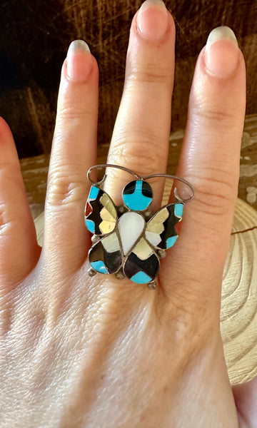 TAKING FLIGHT Allison Dishta Inlay Butterfly Zuni Ring • Size 5,9