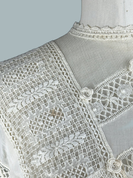 EDWARDIAN WHITE Antique 1900's Open Lace Crochet Blouse • Small