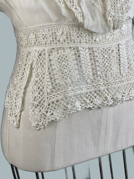 EDWARDIAN WHITE Antique 1900's Open Lace Crochet Blouse • Small