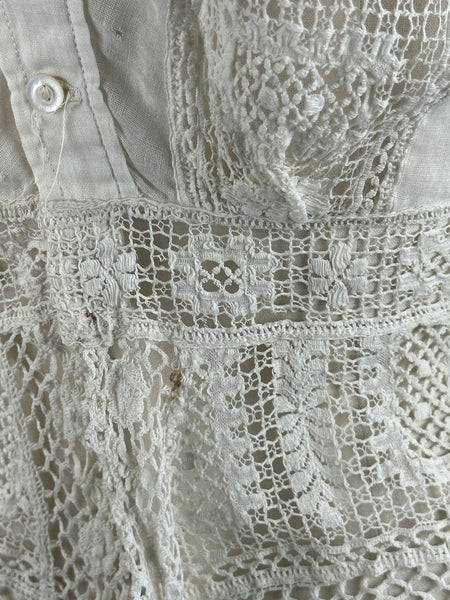 EDWARDIAN WHITE Antique 1900's Open Lace Crochet Blouse • Small