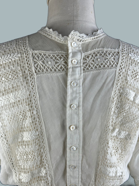 EDWARDIAN WHITE Antique 1900's Open Lace Crochet Blouse • Small