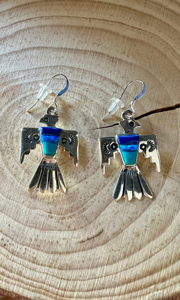 TRIPLE THUNDERBIRD Lapis, Turquoise, Blue Opal Earrings • 4g