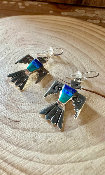 TRIPLE THUNDERBIRD Lapis, Turquoise, Blue Opal Earrings • 4g