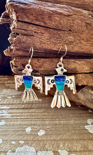TRIPLE THUNDERBIRD Lapis, Turquoise, Blue Opal Earrings • 4g