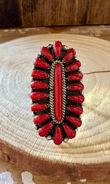 SUNBEAM RED HOWLITE & Silver Navajo Ring • Size 6 & 7 3/4