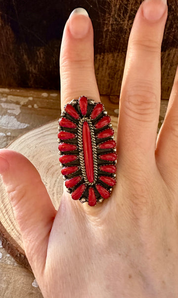 SUNBEAM RED HOWLITE & Silver Navajo Ring • Size 6 & 7 3/4