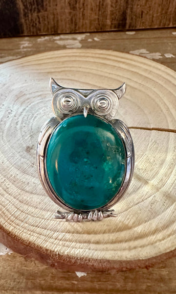 VINTAGE OWL Turquoise & Sterling Silver Ring • Size 8