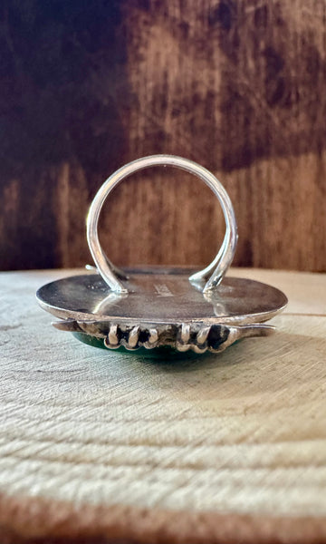VINTAGE OWL Turquoise & Sterling Silver Ring • Size 8