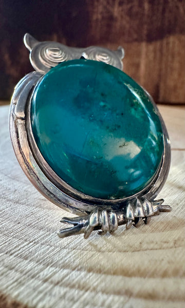 VINTAGE OWL Turquoise & Sterling Silver Ring • Size 8