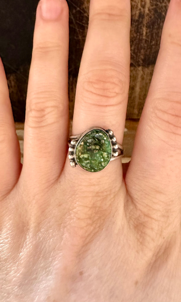 TURQUOISE PEBBLE Sterling Silver and Green Turquoise Ring • Size 7 1/2