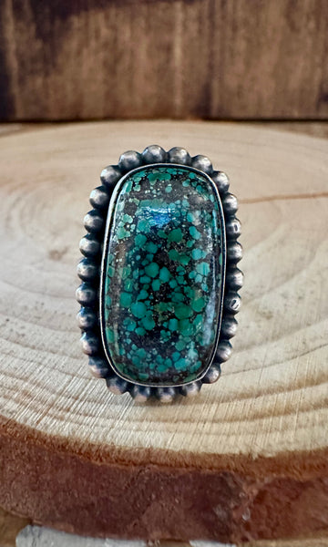 S SKEETS BEADED Square Turquoise Sterling Silver Ring • Size 5