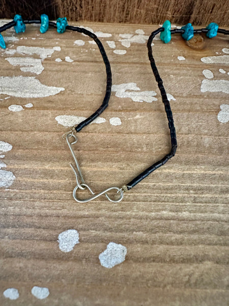 TURQUOISE NUGGET and Onyx Beaded Necklace Strand • 28g