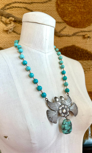 TARA GASPARIAN Lovebirds Turquoise Necklace Strand • 96.5 g