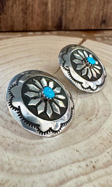 LARGE PINWHEEL Sterling Silver & Turquoise Stud Earrings