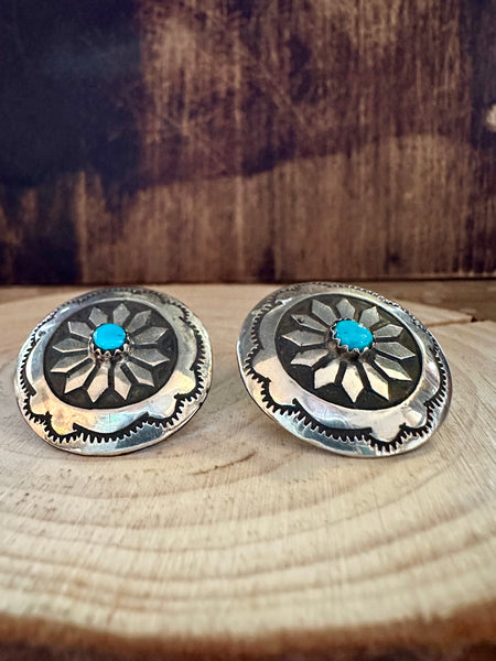 LARGE PINWHEEL Sterling Silver & Turquoise Stud Earrings