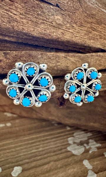 SMALL TURQUOISE PINWHEEL Sterling Silver Stud Earrings