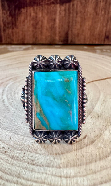 M&R CALLADITTE NAVAJO Square Turquoise Sterling Silver Mens Ring • Size 10