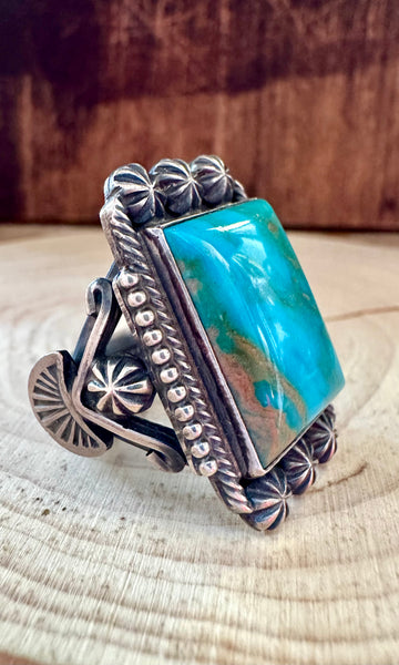 M&R CALLADITTE NAVAJO Square Turquoise Sterling Silver Mens Ring • Size 10
