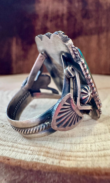 M&R CALLADITTE NAVAJO Square Turquoise Sterling Silver Mens Ring • Size 10