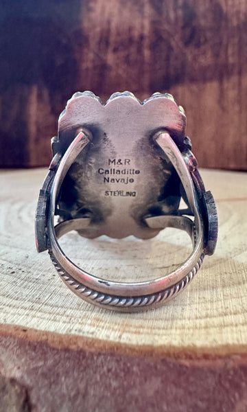 M&R CALLADITTE NAVAJO Square Turquoise Sterling Silver Mens Ring • Size 10