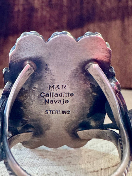 M&R CALLADITTE NAVAJO Square Turquoise Sterling Silver Mens Ring • Size 10