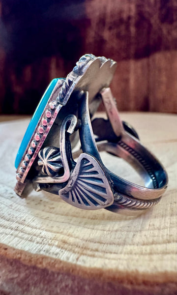 M&R CALLADITTE NAVAJO Square Turquoise Sterling Silver Mens Ring • Size 10