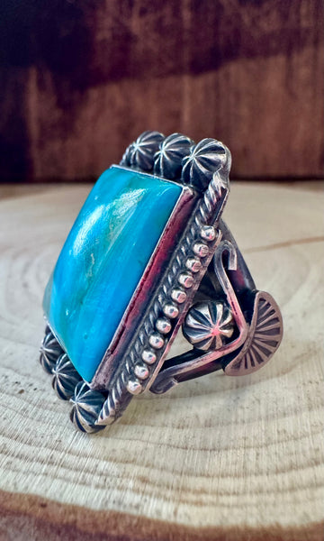 M&R CALLADITTE NAVAJO Square Turquoise Sterling Silver Mens Ring • Size 10