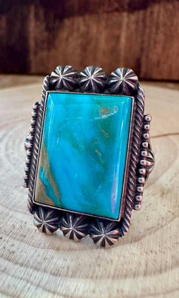 M&R CALLADITTE NAVAJO Square Turquoise Sterling Silver Mens Ring • Size 10