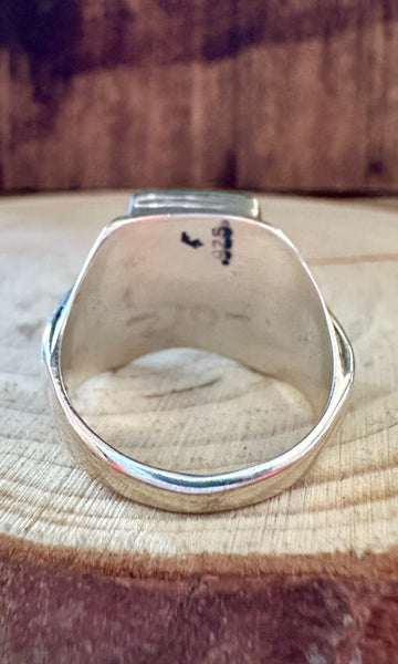 SEAFOAM CURRENTS Turquoise & Sterling Silver Geometric Inlay Mens Ring • Size 11