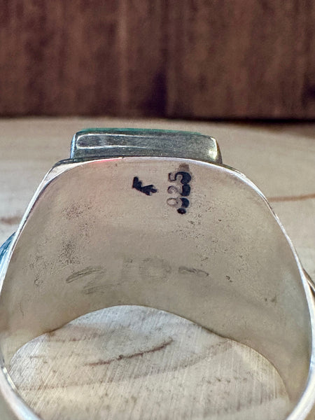 SEAFOAM CURRENTS Turquoise & Sterling Silver Geometric Inlay Mens Ring • Size 11