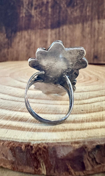 VINTAGE DOUBLE SPIRAL Sterling Silver Turquoise Ring • Size 6 1/2