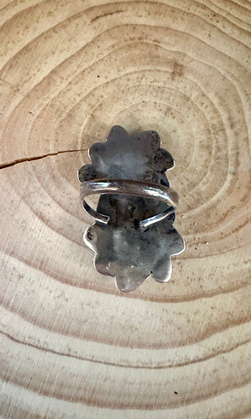VINTAGE DOUBLE SPIRAL Sterling Silver Turquoise Ring • Size 6 1/2