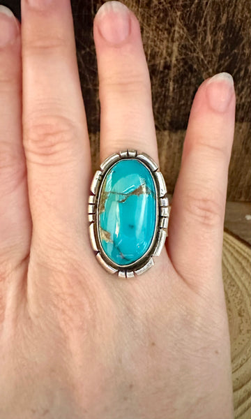 MERLE HOUSE NAVAJO Turquoise and Sterling Silver Ring • Size 5