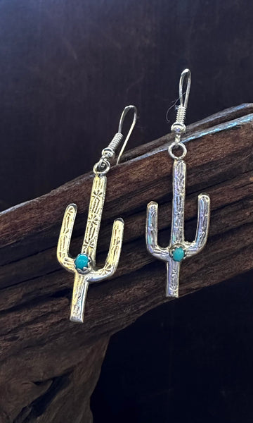 DESERT CACTI Navajo Made Silver and Turquoise Earrings