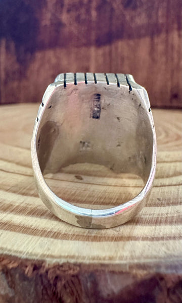 TREVOR JACK Large Square Sterling Silver & Turquoise Mens Ring • Sizes 10 & 11