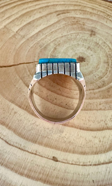 TREVOR JACK Large Square Sterling Silver & Turquoise Mens Ring • Sizes 10 & 11