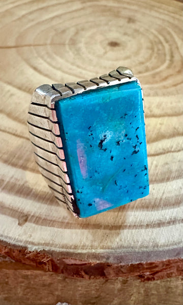 TREVOR JACK Large Square Sterling Silver & Turquoise Mens Ring • Sizes 10 & 11