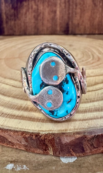 JUDE CANDELARIA Zuni Snake Silver & Turquoise Mens Ring • Size 11 1/2