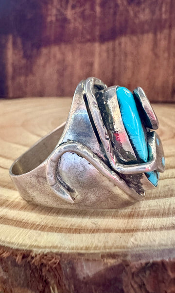 JUDE CANDELARIA Zuni Snake Silver & Turquoise Mens Ring • Size 11 1/2