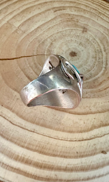 JUDE CANDELARIA Zuni Snake Silver & Turquoise Mens Ring • Size 11 1/2