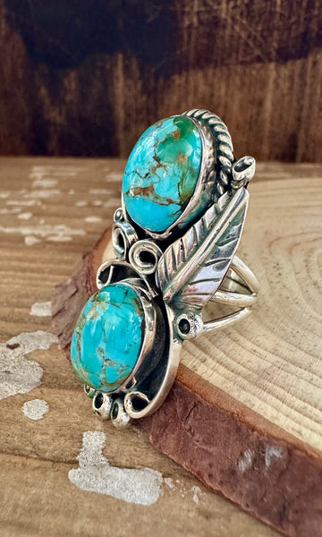 LITTLE C.R. Dineh Native Arts Turquoise Sterling Silver Ring • Size 8 1/2