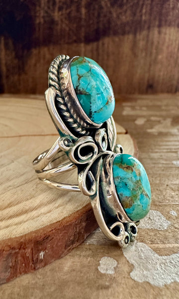 LITTLE C.R. Dineh Native Arts Turquoise Sterling Silver Ring • Size 8 1/2